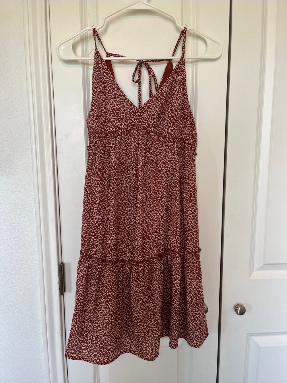 Rust Floral Tie-Back Midi Dress